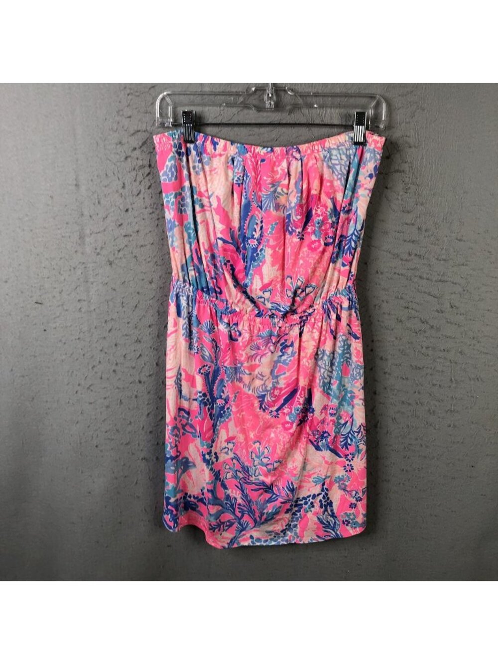 Lilly Pulitzer Dress Womens L Multicolor Floral Strapless Jersey Sundress Beach
